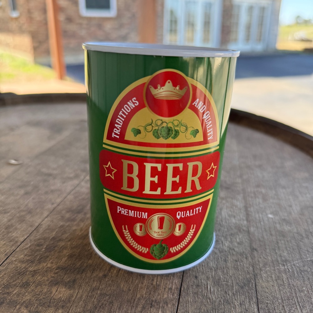 New! Red, Gold and Green Beer faux Can bank